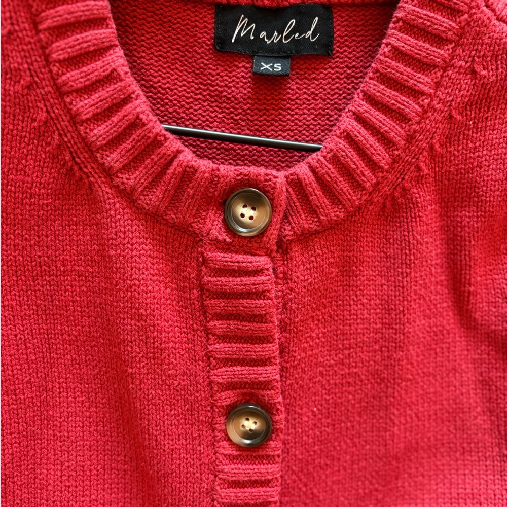 [NWOT] Marled Puff Sleeve Button-Front Knit Cardigan – Cherry Red (Never Worn) - Picture 8 of 9